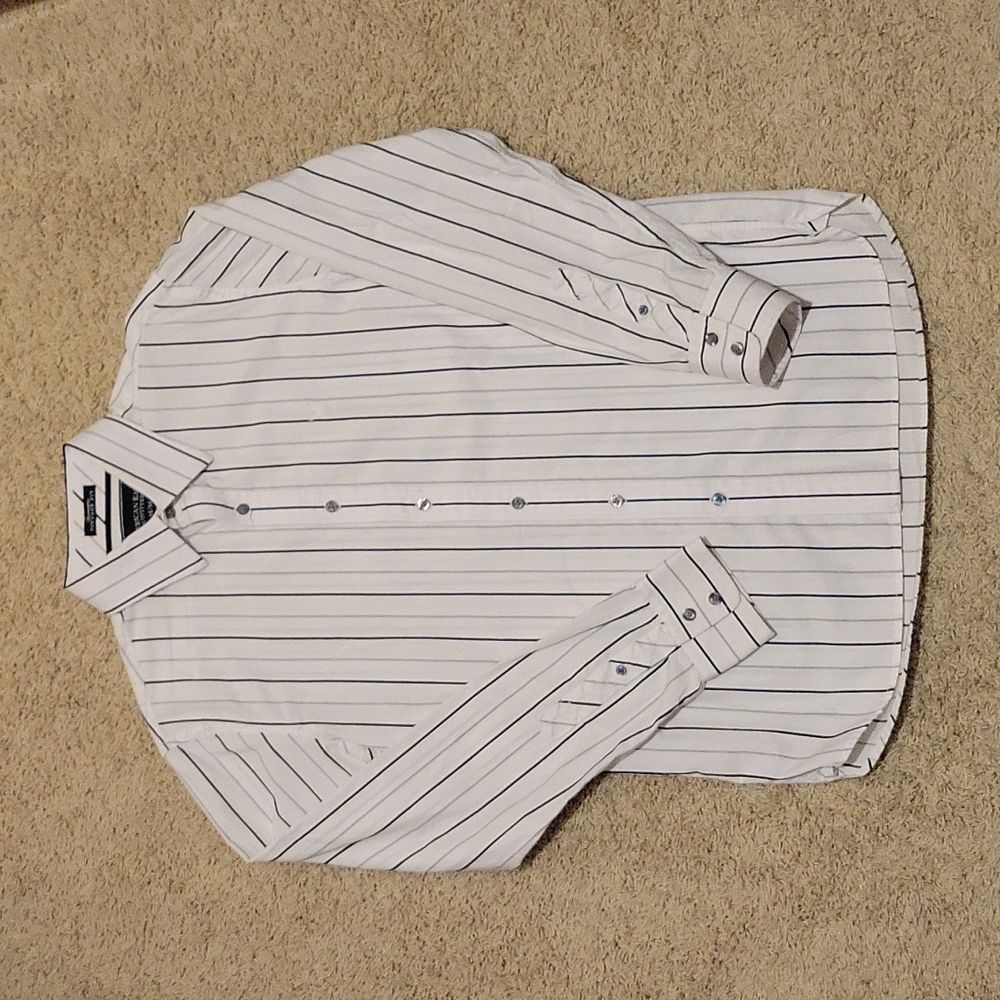 American Eagle Outfitters White Button-Down Shirt with Black Pinstripes